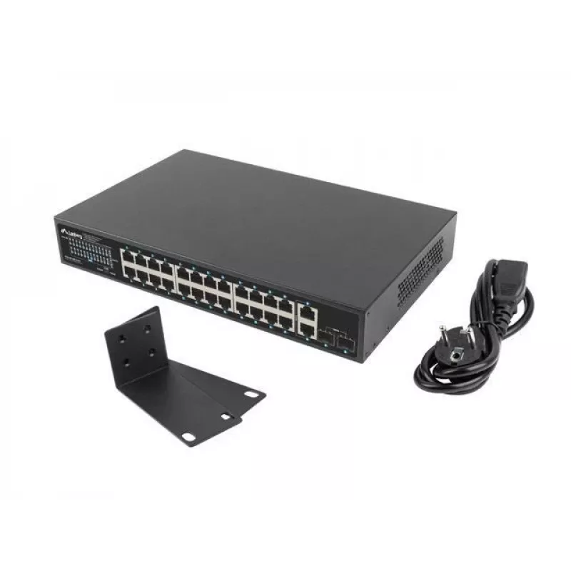 Switch no gestionado LANBERG RSGE-24P-2GE-2S-360 con 24 puertos Ethernet RJ-45