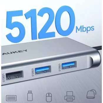 Hub USB-C Aukey CB-C89 10 en 1 con RJ45 1000Mbps, HDMI 4K, varios conectores