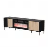 Mueble TV cama meble MERCI con chimenea, 180 x 40 x 53,5 cm, superficie negra, marco en roble artisan