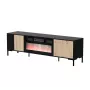 Mueble TV cama meble MERCI con chimenea, 180 x 40 x 53,5 cm, superficie negra, marco en roble artisan