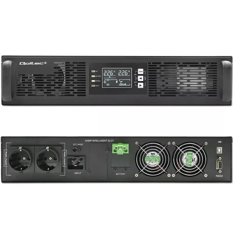 SAI Qoltec AWARYJNY DO RACK 3KVA 3000W factor de potencia 1.0 LCD EPO USB online (3VA, 3000W, SAI online de doble conversión), SAI