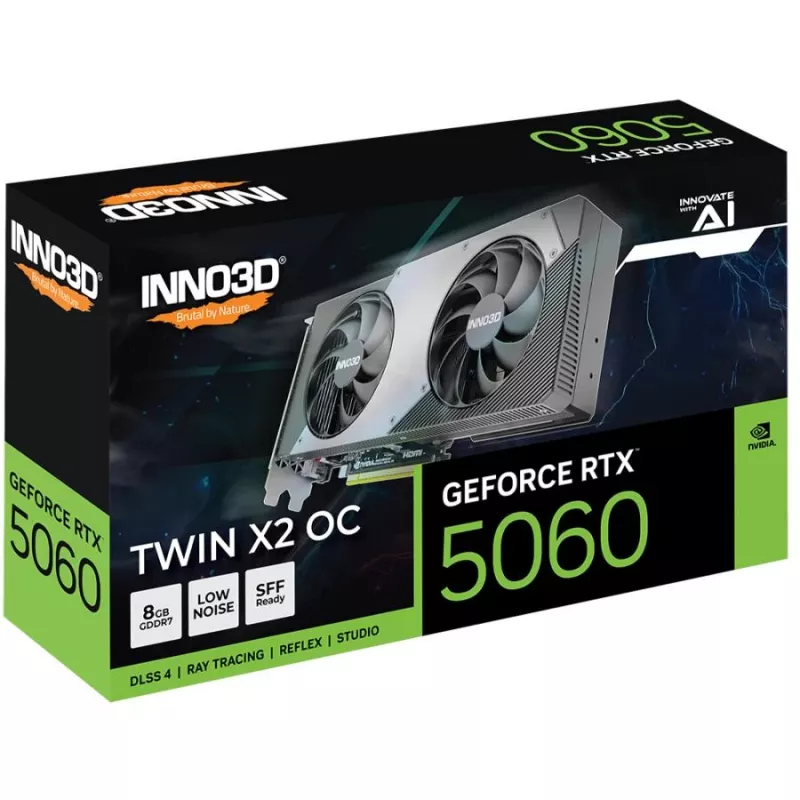 Tarjeta gráfica Inno3D GeForce RTX 5060 8GB GDDR7 PCIe 5.0, 2527 MHz Boost, 128-Bit, 2-Slot, 3x DP 2.1b + 1x HDMI 2.1b