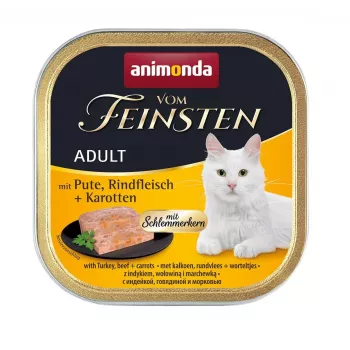 ANIMONDA Vom Feinsten Adult Pavo, Ternera y Zanahorias - Alimento húmedo para gatos - 100g
