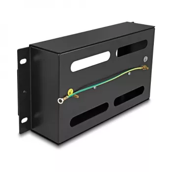 Delock 67320 Regleta de interruptores automáticos de 10" con cubierta y carril DIN, 3U, metal, negro
