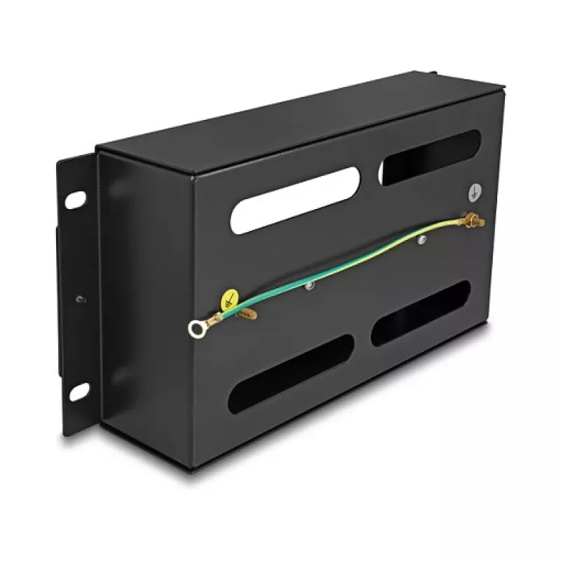 Delock 67320 Regleta de interruptores automáticos de 10" con cubierta y carril DIN, 3U, metal, negro