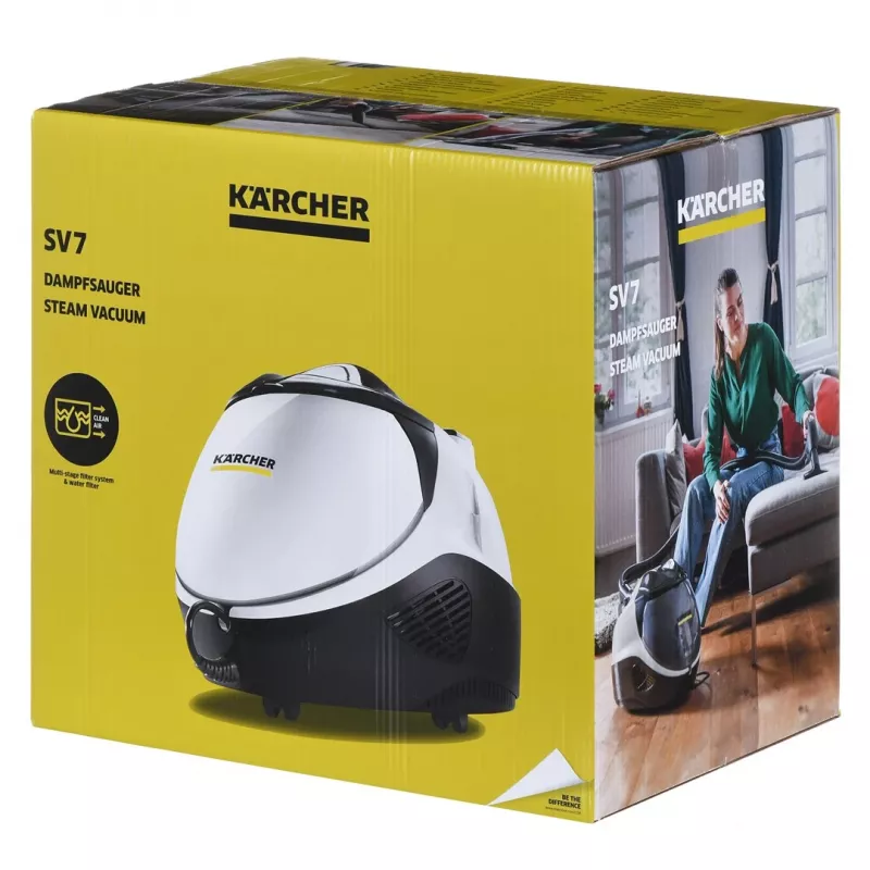 SV 7, limpiador de vapor de cilindro, 0,5 l, negro, gris, blanco, botones, fijo, 50 cm