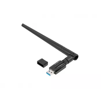 Tarjeta WLAN interna LANBERG NC-1200-WIE — adaptador WLAN USB de doble banda, RTL8812BU, hasta 1200 Mbit/s, antenas externas 2x2 (5 dBi), negro