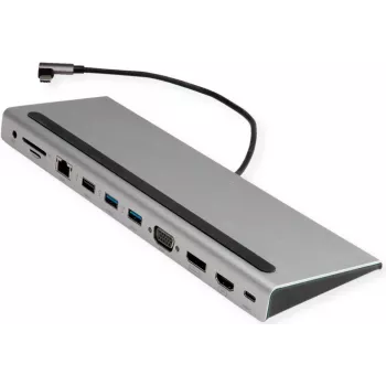 VALUE estación de acoplamiento multipuerto USB 3.2 Gen 2 Type-C, 4K HDMI/DP, VGA, USB, lector de tarjetas, PD, LAN, audio (12.99.1117)
