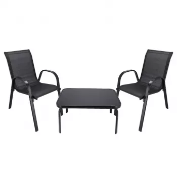 Conjunto de jardín Extralink Black Forest, textileno dos sillas + mesa negra