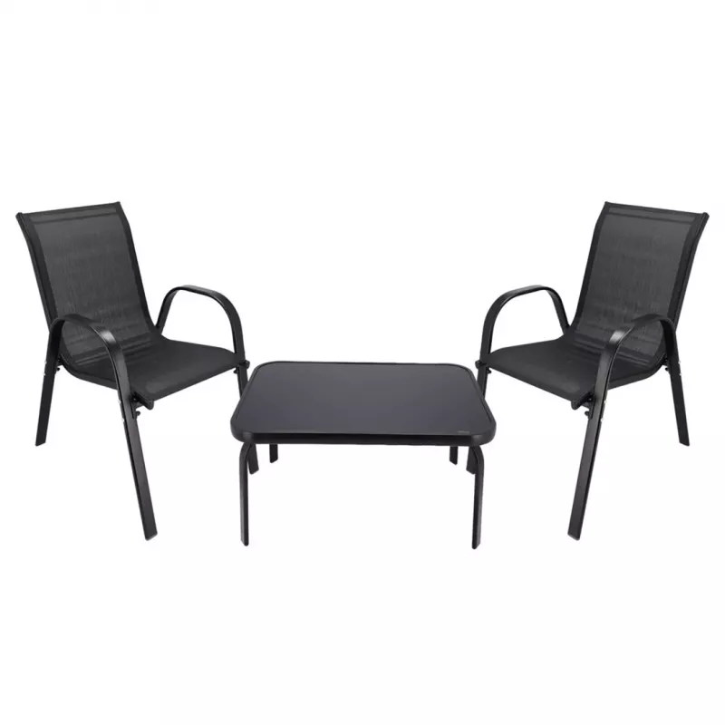 Conjunto de jardín Extralink Black Forest, textileno dos sillas + mesa negra