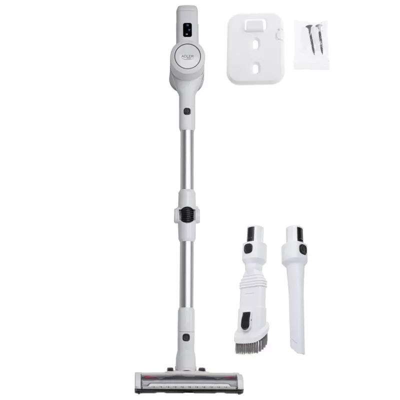 Aspirador de escoba con batería Adler AD 7060 — 350 W, batería de 22 V, hasta 35 min de autonomía, 16000 Pa de succión, sin bolsa, blanco