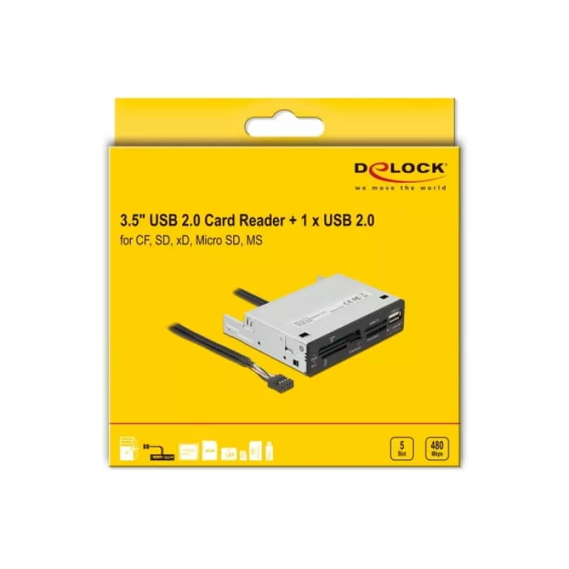 Lector de tarjetas DeLOCK 91708 USB 2.0 interno negro gris CF SD MicroSD