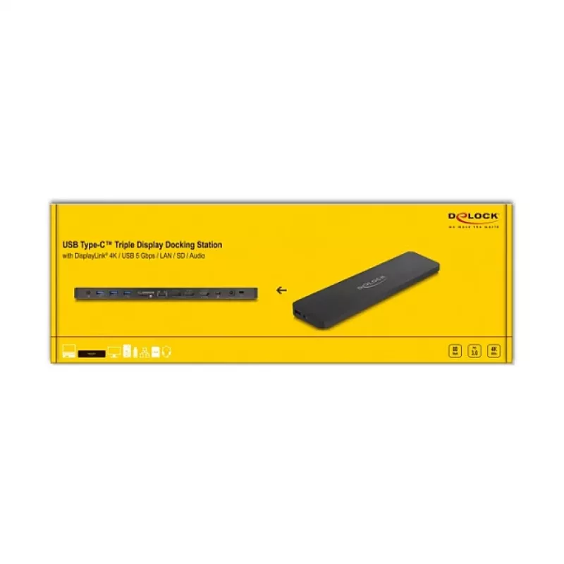 DeLOCK estación de acoplamiento USB Type-C Triple Display 4K USB 5 Gbps LAN SD audio PD 80 W