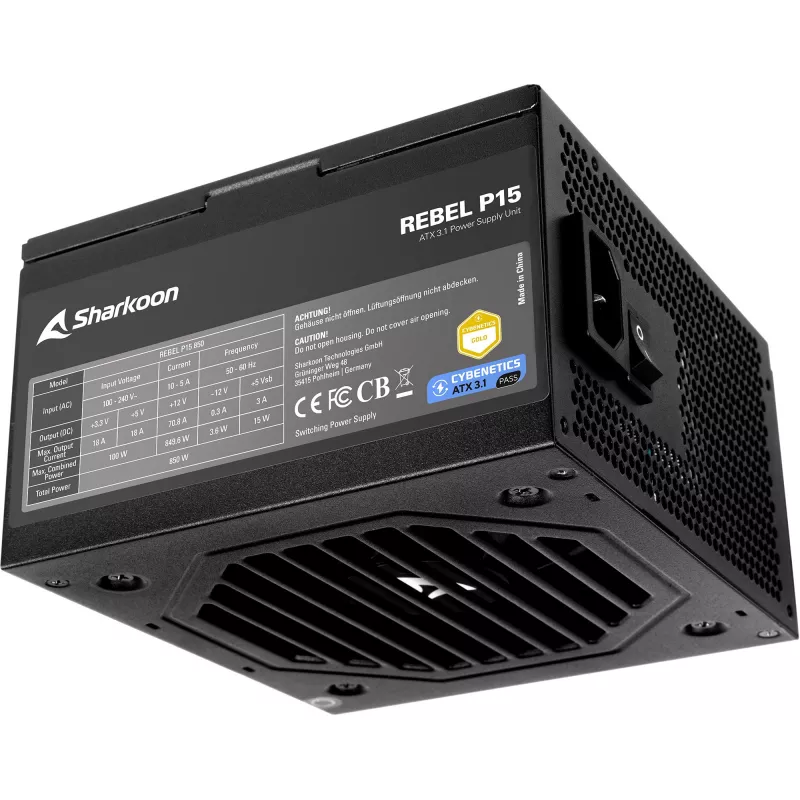 Rebel P15 850, fuente de alimentación para PC negra, 1x 12-Pin High Power GPU, 4x PCIe, gestión de cables, 850 vatios