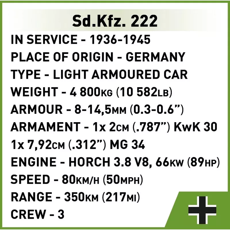 Cobi Blocks Sd.Kfz 222 maqueta COBI-2657 — 502 piezas
