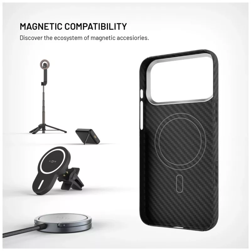 Funda protectora FIXED para Apple iPhone 17 Pro Max — fibra de aramida, negra