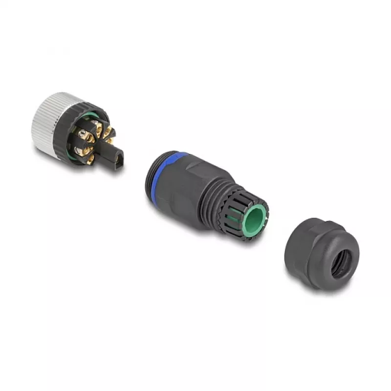 Conector M12 codificación A 8 polos conector hembra DeLOCK 60538 conexión por tornillo