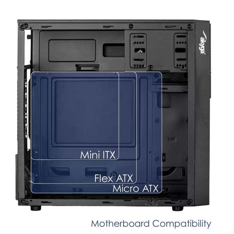 Akyga AK19BK caja para PC micro-torre, Micro-ATX / Mini-ITX, USB-C + USB 3.0 + 2x USB 2.0, sin fuente de alimentación, negro
