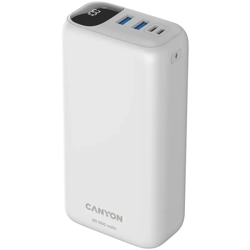 CANYON Batería externa PB-301 LED 30000 mAh PD 20W QC 3.0 Blanca