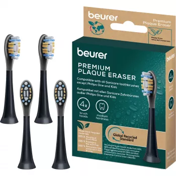 Cabezales de cepillo Beurer SC Premium Plaque Eraser Green Planet, negros, pack de 4
