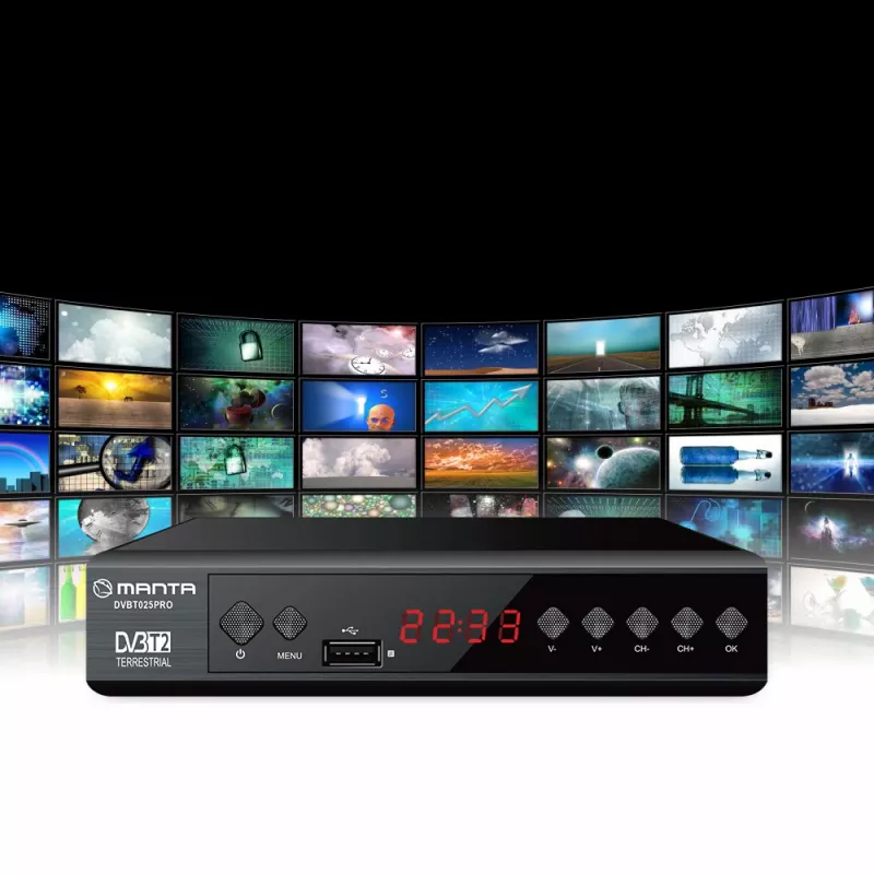 Receptor de TV digital MANTA DVBT025PRO DVB-T2 compatibilidad Full HD grabación USB