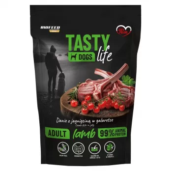Comida húmeda para perros BIOFEED Tasty Life cordero 90% 500 g bolsa para perros adultos, alimento completo, sin soja ni azúcar
