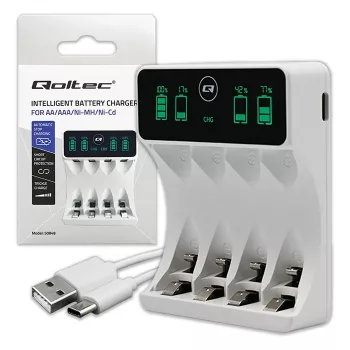 Cargador de baterías QOLTEC 50848 para pilas NiMH AAA (R03) y AA (R6) con pantalla LCD