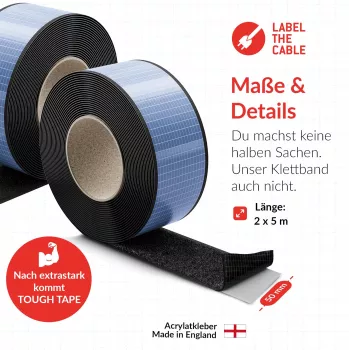 Label-The-Cable LTC Tough Tape Strap, rollo de velcro para exterior 50mm, negro, 5m (LTC 1610-5-50)