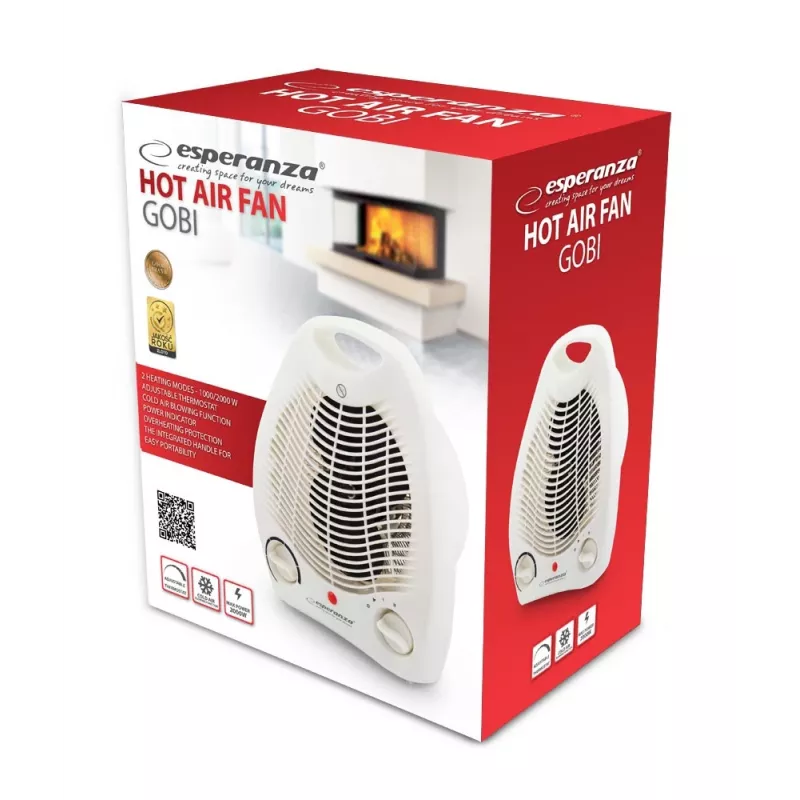 Calefactor eléctrico ESPERANZA EHH011 1000/2000 W, blanco, termostato regulable, mando giratorio