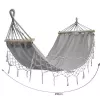 Hamaca Black Forest, gris con flecos, individual 200x100cm con estructura