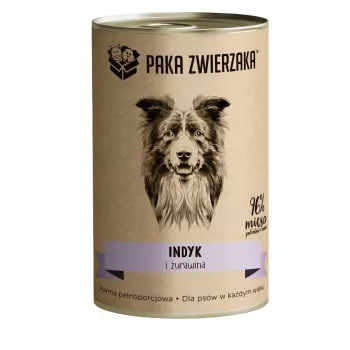 Comida húmeda para perros PAKA ZWIERZAKA pavo y arándanos rojos, lata de 400 g, monoproteica, sin gluten ni soja