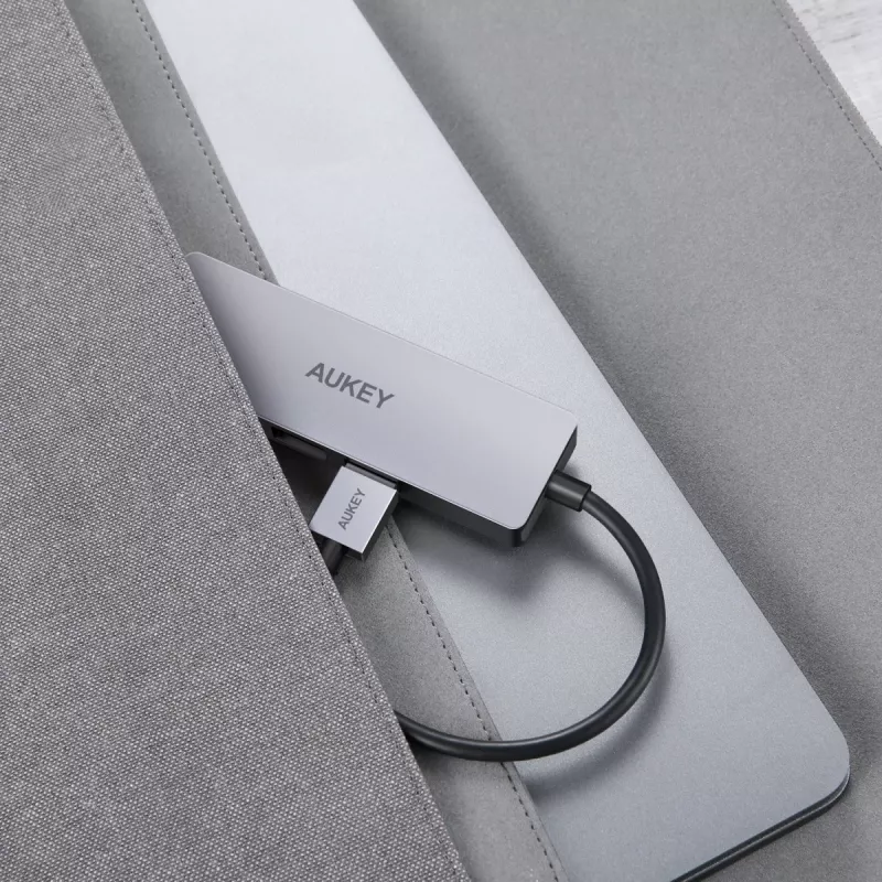 Hub USB Aukey CB-H36 — 4 puertos USB 3.2 Gen 1 Type-A, host USB 2.0, 5000 Mbit/s, aluminio plata