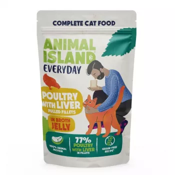 Comida húmeda para gatos animal island Everyday Ave y hígado en gelatina multipack 12 x 85 g, adulto, sin gluten ni soja