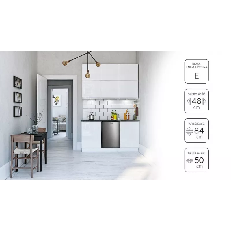 Frigorífico independiente MPM 112-CJ-16/AA — 82 L totales, 69 L frigorífico, 11 L congelador, gris, 480×500×840 mm, puerta reversible, clase E