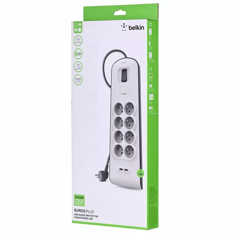Protección contra sobretensiones Belkin BSV804ca2M blanco 8 tomas AC 2 m