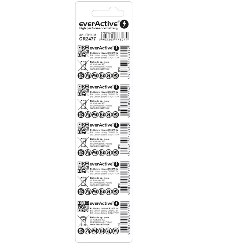 Pila de litio everActive CR2477 - Blíster 5 uds.