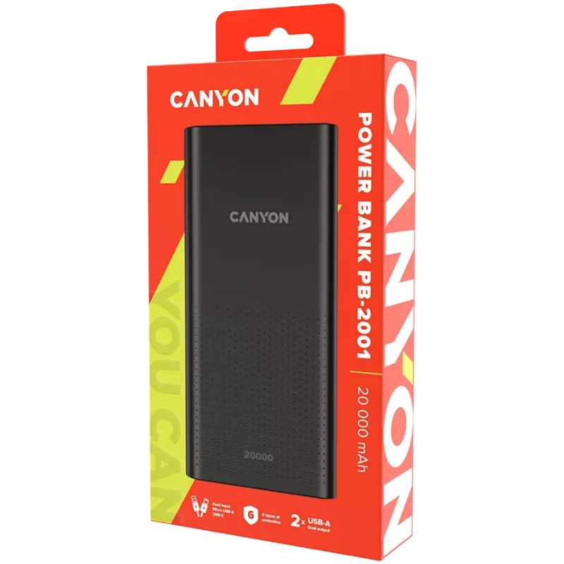 CANYON Batería externa PB-2001 20000 mAh Negra