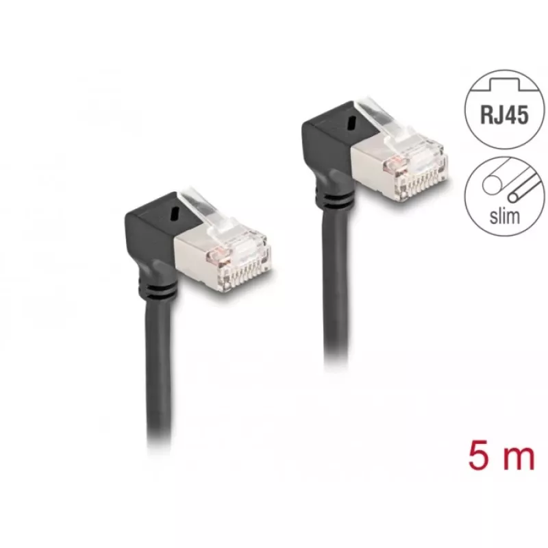 Cable de red DeLOCK RJ45 Cat.6A S/FTP fino 90° hacia abajo 5m negro