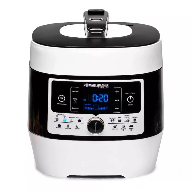 Olla a presión eléctrica Rommelsbacher MD 1000 – 4 l, 1000 W, 14 programas, blanco/negro