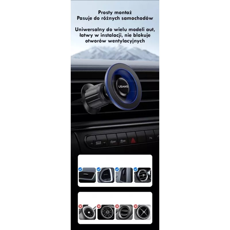 Soporte magnético para móvil en el coche usams ZJ081 — soporte magnético para smartphones, diseño compacto, instalación sencilla