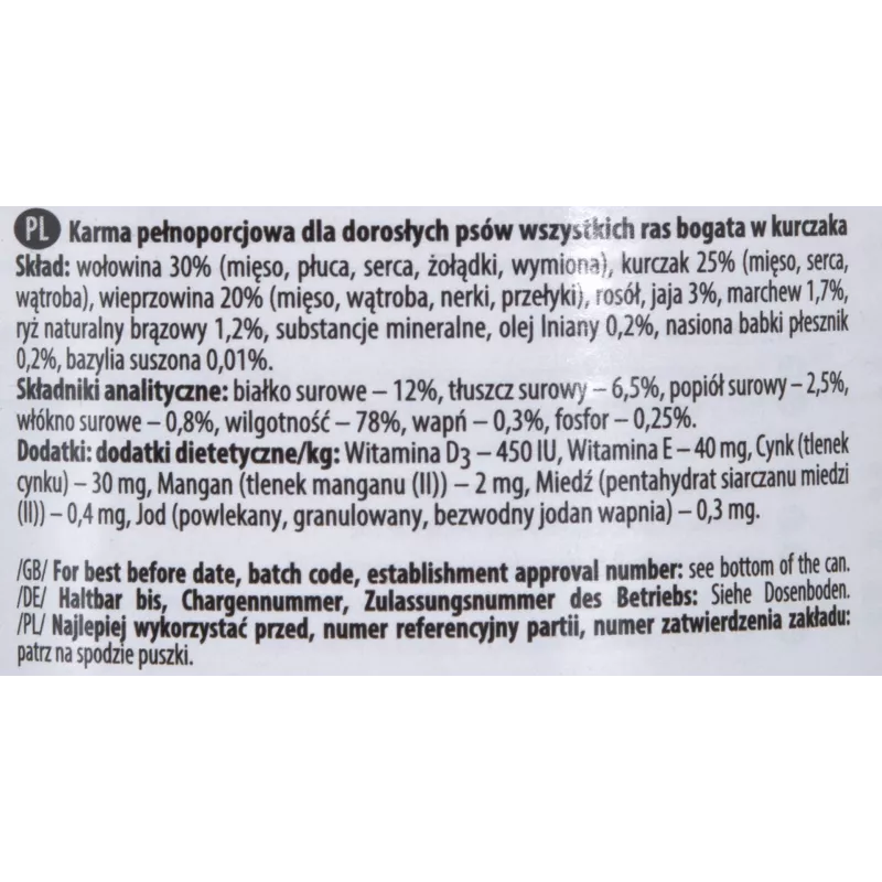 Comida húmeda para perros Dolina Noteci Premium Adult ternera pollo cerdo 400 g, sin gluten, sin conservantes