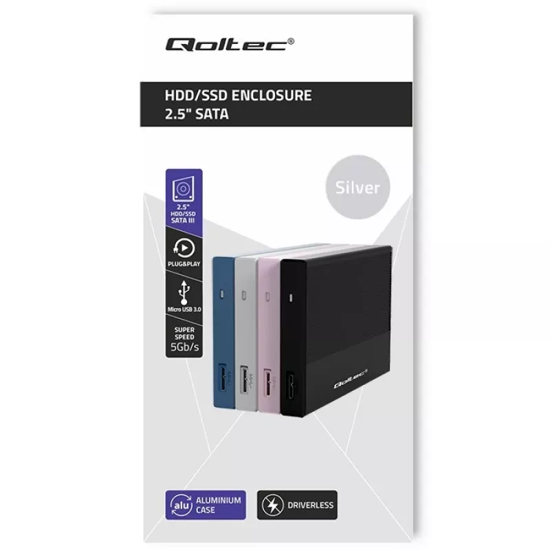 Carcasa para SSD/HDD SATA de 2,5 pulgadas QOLTEC 52278 USB 3.0, compatible hasta 2 TB