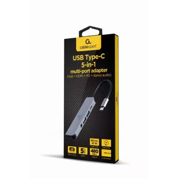 Gembird A-CM-COMBO5-02 dock para portátil/replicador de puertos USB con cable USB 3.2 Gen 1 (3.1 Gen 1) Type-C plata