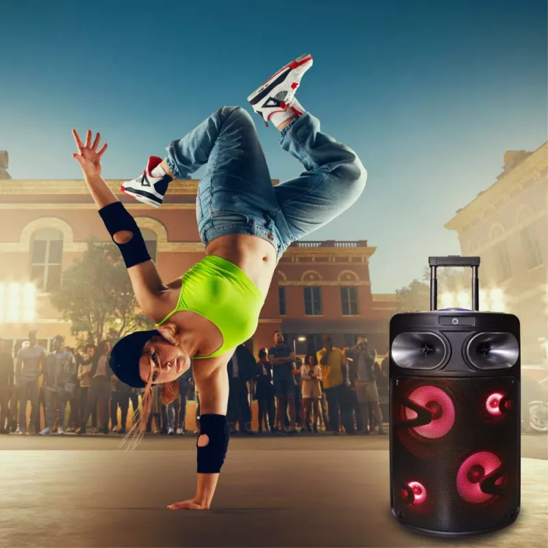 Altavoz de karaoke Bluetooth portátil MANTA SPK0803B140 140W, a batería, MIC/USB/microSD, FM, ecualizador, ruedas