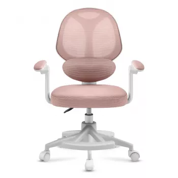 Silla giratoria infantil mark adler Junior 4.5 rosa — respaldo de malla, asiento de espuma, altura ajustable 40–50 cm, reposabrazos, soporte lumbar, ruedas (envase abierto)
