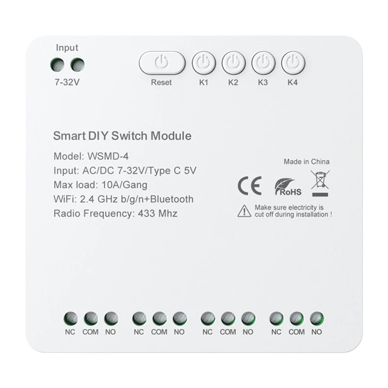 Módulo de interruptor inteligente Avatto DIY WSMD-4 32V — módulo de control de 4 canales y 32V para proyectos DIY