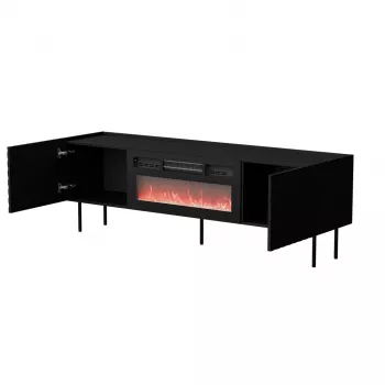 Mueble TV Cama Meble LUCCA 180x40x59 cm, superficie y marco negros, aglomerado, chimenea negra incluida