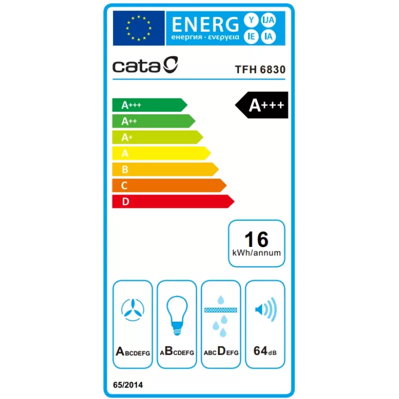 Campana extractora integrada CATA TFH 6830 GWH 600 m³/h blanca control táctil