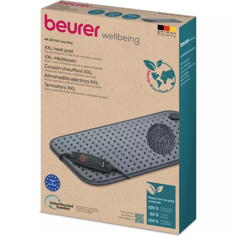 Almohadilla térmica Beurer HK 123 XXL Cosy Grey Green Planet 60x30cm 6 niveles desconexión automática