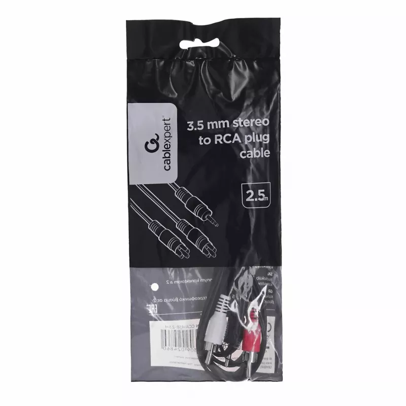Gembird 2,5 m, 3,5 mm/2xRCA, M/M Cable de audio negro, rojo, blanco